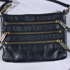 Rebecca Minkoff Three Zipper Black Leather Crossbody Satchel Purse Bag