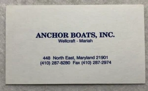 Vintage Business Card Anchor Boats, Inc. North East, Maryland - Picture 1 of 1
