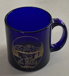 🥂Mt Shasta California Made USA Cobalt Blue Clear Glass Coffee Mug Cup Vtg 80s - Picture 1 of 5