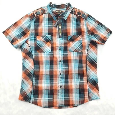 NEW Helix Shirt Mens 2XL Blue Plaid Cotton Athletic Fit Short Sleeve - Image 1 of 4