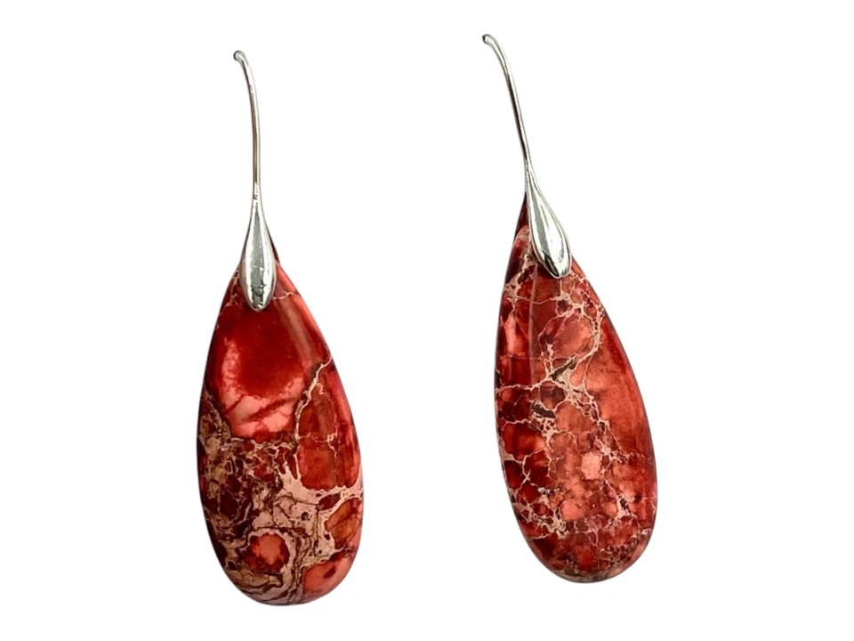 Pendientes colgantes lágrima piedra natural jaspe sedimento mar rojo Foto 1 de 2