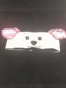 SO Capispalla Bambina Maglia Copricapo Grigio Cane Rosa Orecchie Invernali - Foto 1 di 4