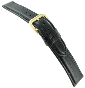 15mm deBeer Smooth Genuine Leather Black Stitched Unisex Watchband Regular - Picture 1 of 3