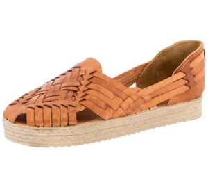 Sandalia de cuero mexicano con plataforma huarache deslizante punta cerrada marrón claro #105 - Imagen 1 de 5