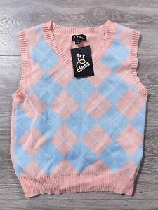 Art Class Sweater Kids Small 6-6X Vest Pink Blue Sleeveless Knit Shirt Girls