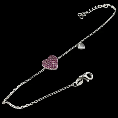 Bracciale donna argento 925 catenina cuore viola firmato 21cm regolabile - Immagine 1 di 4