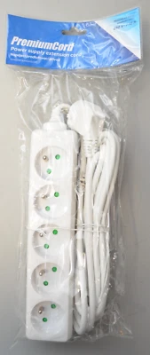 PremiumCord PP5-05 Verlängerungskabel Steckdosenleiste 5M 230V 5 Steckdosen Weiß