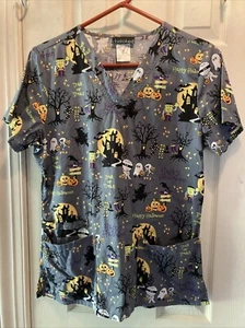 Cherokee Medical Scrub Smock Top Women's M Happy Halloween Pediatrics Pockets - Picture 1 of 13
