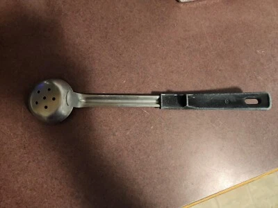Vollrath Spoodle Stainless Perforated Spoon w/Black Grip 'n Serv Handle 1 oz. - Image 1 of 2