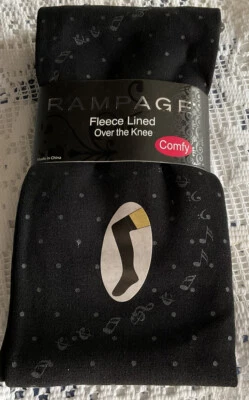 Women’s Rampage Fleece Lined Over The Knee OZ Socks  - 1 Pair BLACK  DOTS New - Image 1 of 4