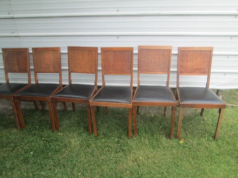 6 Six Vtg 1968 Leg-O-Matic Cane Back Black Seat Mid Cen Modern Folding Chairs Cover