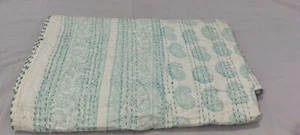 Indian Hand Block Beige Queen Size Cotton Kantha Quilt Throw Blanket Bedspread - Picture 1 of 8