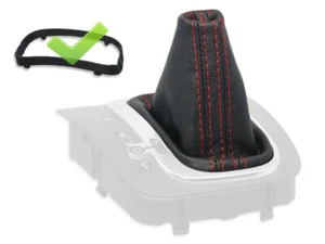 FOR VW GOLF VI GTI 08-12 DSG GEAR SHIFT BOOT GAITER LEATHER STITCH RED + FRAME - Picture 1 of 6