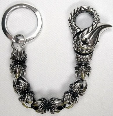 HAWK CLAW 925 STERLING SILVER KEYCHAIN WALLET BELT HOLDER MENS ROCK NEW BIKER - Image 1 of 4