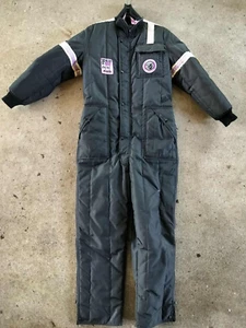 Vintage 1977 Arctic Cat Snowmobile Suit Black & Purple w/ Patches + Pockets Sz M - Picture 1 of 18