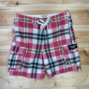Abercrombie & Fitch Board Shorts XL Pink Plaid Cargo Lined Relax Y2K Swim Trunks - Picture 1 of 8