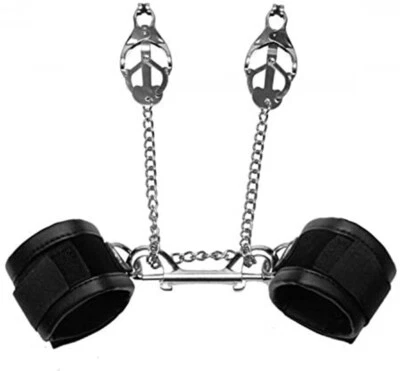 Nipple Breast Clamps With Hand Cuffs Multi-purpose Bondage Restraint for Couples - Image 1 of 4