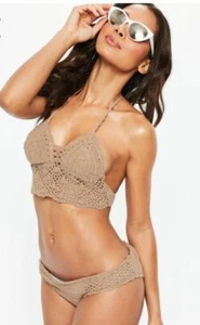 Juego de Bikini Missguided Triángulo Crochet Hipster Pantalón Marrón Negro - Imagen 1 de 12