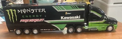 New Ray Thor Kawasaki Monster Energy Diecast 1:32 Tractor Trailer Semi Transport - Image 1 of 4