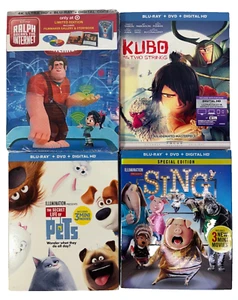 Children Family Kids Blu-ray Movie Lot NEW w/Slipcovers: Ralph, Kubo, Pets, Sing - Picture 1 of 13
