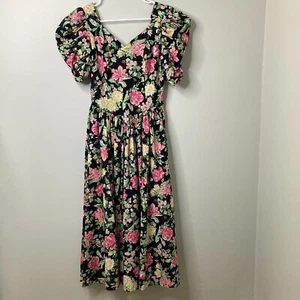 Laura Ashley Vintage Floral Dress Puff Sleeves Sweetheart Garden Cottagecore - Picture 1 of 13