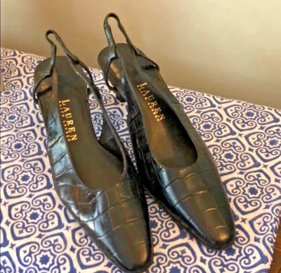 Ralph Lauren Para Mujer Rosario Cuero Marrón Estampado de Cocodrilo Cordones Talla 7B Sin Cordones Foto 1 de 4