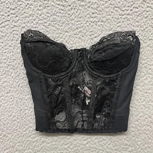 Vtg Cabernet Corset Bustier Top Womens 32C Black Lace Sheer Gothic Sexy - Picture 1 of 11