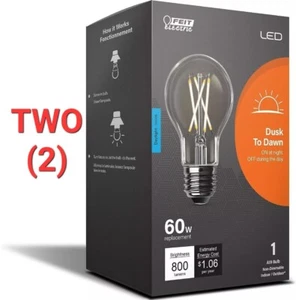 Two - Feit A19 E26 (Medium) LED Dusk to Dawn Bulb Daylight 60 Watt Equivalence - Picture 1 of 1