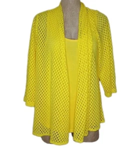 SLINKY BRAND Overblouse Womens Sz M Vtg 90s Open Weave+ Cami Yellow - Picture 1 of 9
