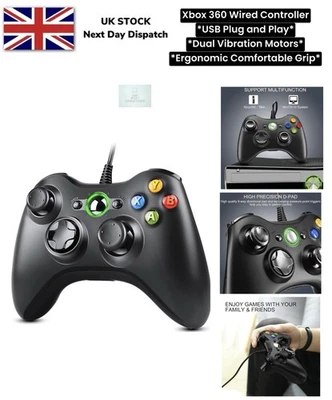 Xbox 360 Wired Controller PC USB Cable Plug & Play Dual Vibration Ergonomic - Image 1 of 4