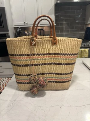 Mar Y Sol Handmade Caracas Basket Tote Natural Multi Stripe - Image 1 of 4