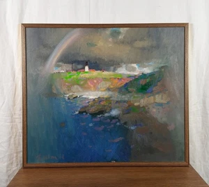 Pintura al óleo faro, paisaje costero arco iris, artista ucraniano Vinnyk - Imagen 1 de 11