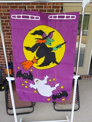 De Colección Halloween Bruja Patio Bandera Murciélagos Fantasma Luna Estrellas Talla 28x41 Foto 1 de 3