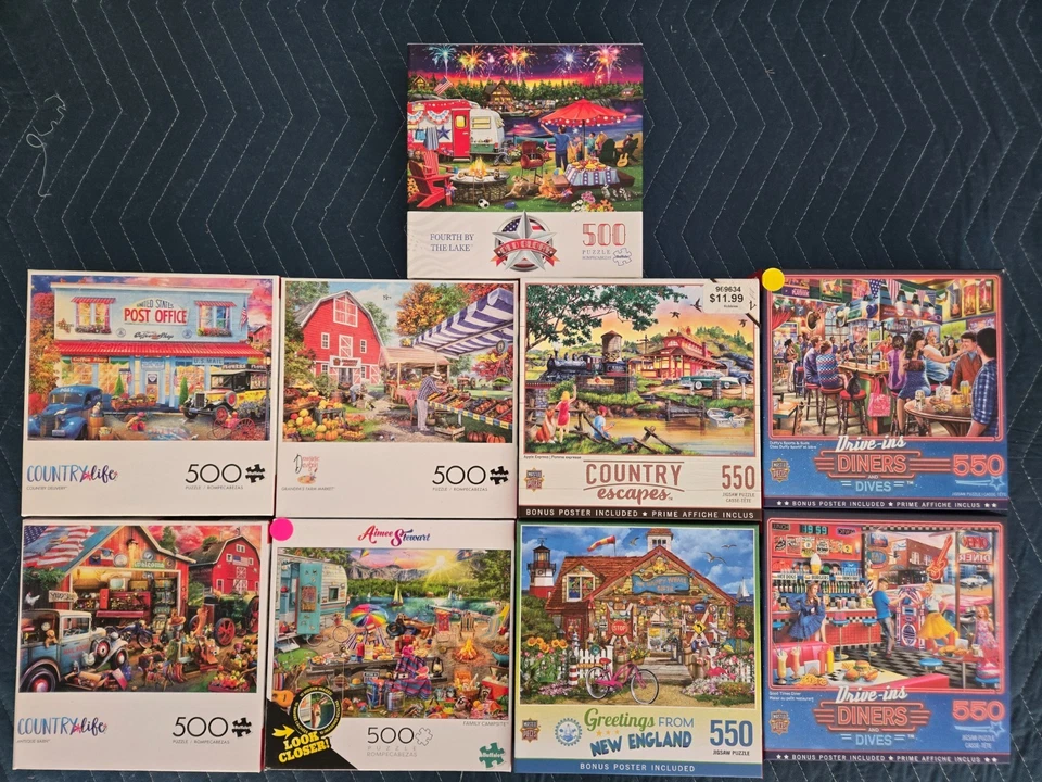 9 Puzzle Lot! (5x Master Pieces 550 + 4x Buffalo 500)! Complete- No missing- Ex! - Image 1 of 1