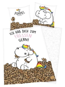 Pummeleinhorn Flanell Wendebettwäsche (Ich hab dich zum Fressen gern) 135x200cm - Bild 1 von 1