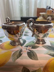 Vintage Essay Canada Silverplate Cream & Sugar Set – E.P. Copper Lead Mounts #34 - Picture 1 of 7