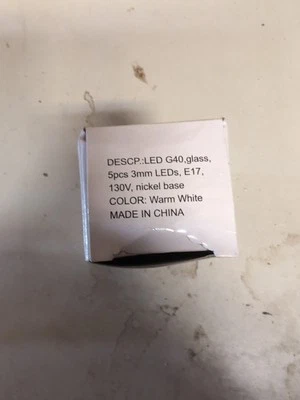 LED G40 E17 130V Clear Glass Warm White Nickel Base 5pcs 3mm (25-Pack)  - Image 1 of 4