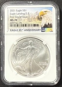American Silver Eagle Eagle Landing T-2 2024 primer día de emisión NGC MS 70 ASE! - Imagen 1 de 2