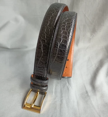 Ralph Lauren Womens 1" Wide Reptile Print Black Leather Belt Size S - Image 1 of 4