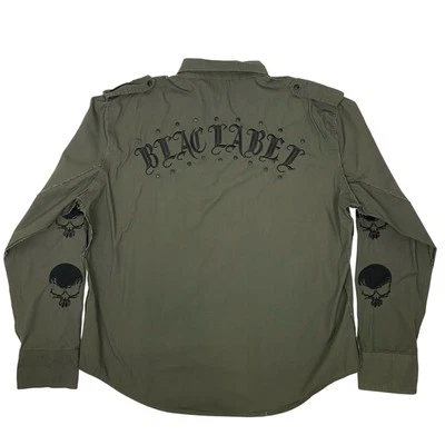Blac Label Snap Up Shirt Mens Size 2XL Y2K Military Green Grunge Punk Metal Emo - Image 1 of 4