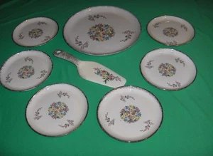 Vintage 8 Pc Set Royal China USA Orange Tiger Lily Floral Cake Set 22 K Gold - Picture 1 of 1