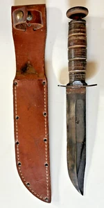 WWII U S Navy MK2 Fighting Knife Fixed Blade w/ Leather Scabbard - Picture 1 of 11