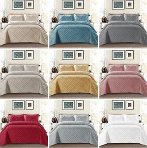 Luxury 3 Pcs Quilted Bedspread Ruffle Embossed Bedding Set Throw & Pillow Sham - Picture 1 of 29