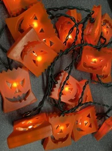String lights Halloween JackOLantern Paper Sac Plastic SnapCovers Decor Vintage - Picture 1 of 5