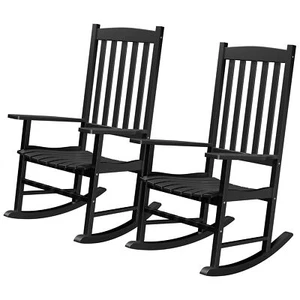 2PCS Rocking Chair Outdoor Patio High Back Garden Porch Rocker w/Armrest Black - Picture 1 of 23