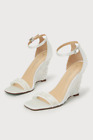 Women's Ivory Satin Embroidered Ankle Strap Wedges Sandals