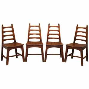 SET OF FOUR STYLISH MID CENTURY MODERN RED OAK DINING CHAIRS NICE SCULPTURAL 