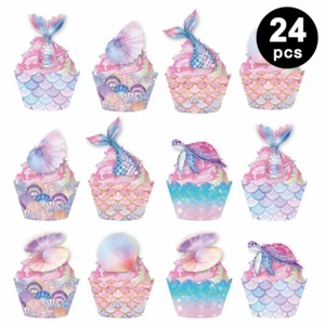 Mermaid Theme Cupcake Topper Wrapper 12PK | Under the Sea Party Cake Decorations - Picture 1 of 2