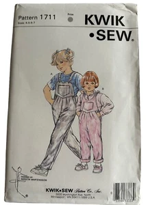 VTG Kwik Sew 1711  Girls' Bib Overalls Pleated Tucked Front 3 Pockets  SZ 4-7 FF - Picture 1 of 3