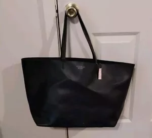 Victoria's Secret Black Pebbled Faux Leather Large Tote Bag With Tag Small Mark - Picture 1 of 16